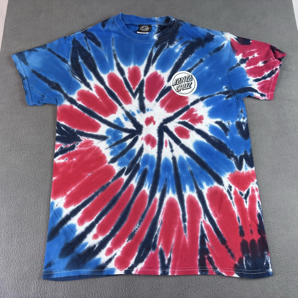 Santa Cruz Skateboards Shirt Mens Med Red Blue Tie Dye Logo Graphic Short Sleeve